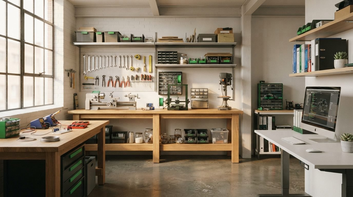 Equipamentos profissionais em um ambiente de trabalho organizado e produtivo para pequenas empresas.
