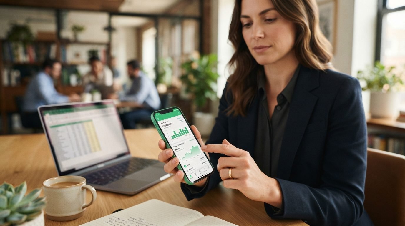 Empreendedor utilizando o celular para solicitar crédito para comprar estoque via WhatsApp.