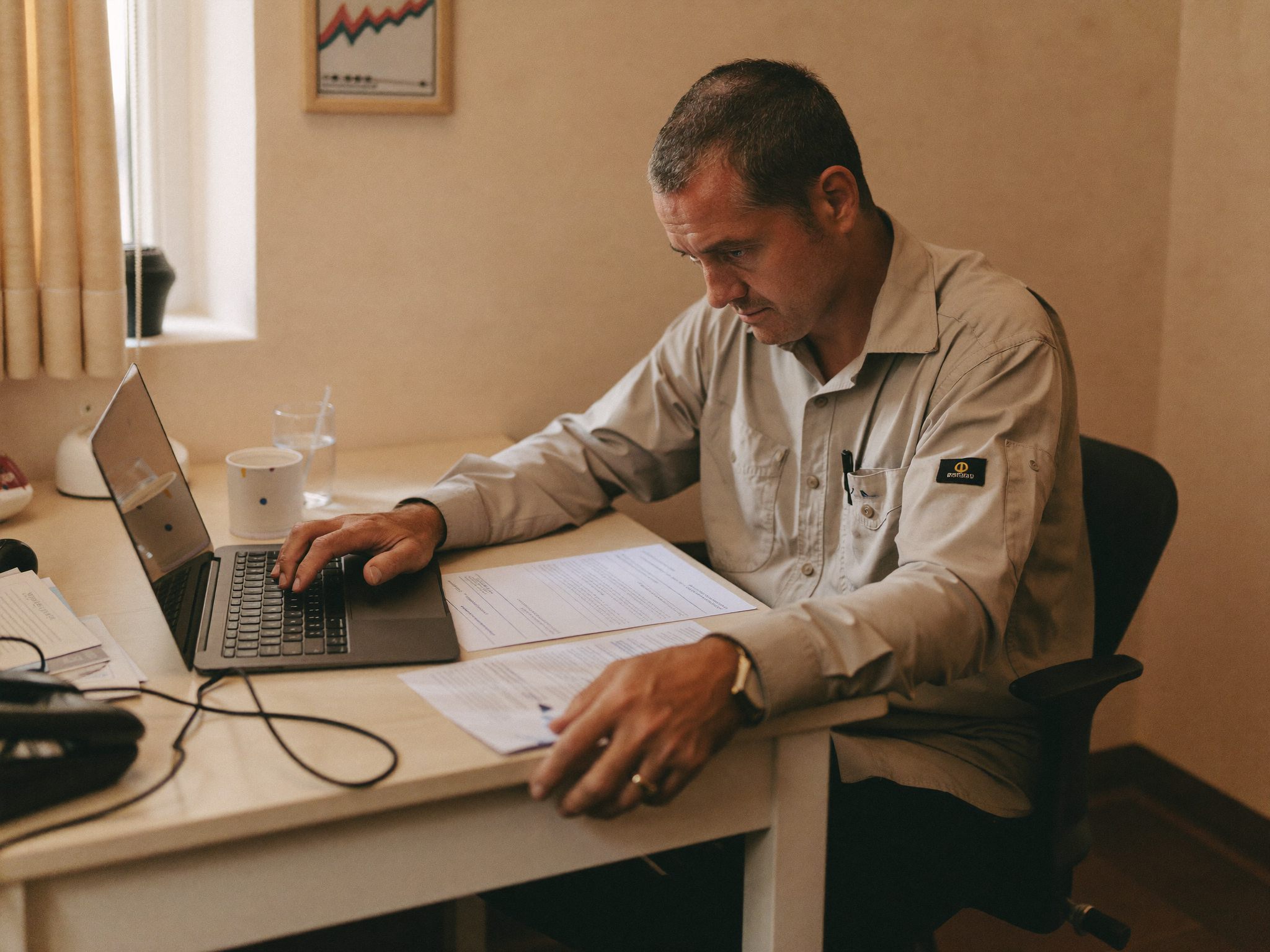 Empreendedor analisando documentos do negócio em sua mesa de escritório
